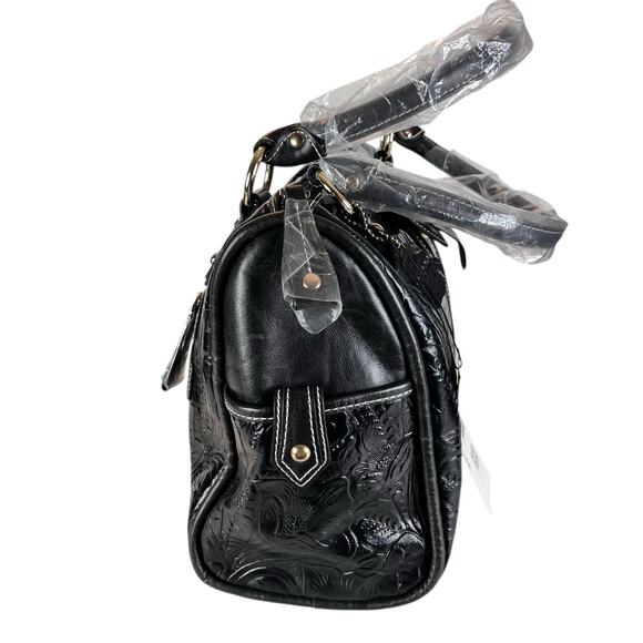 Madi Claire Black Tooled Leather Handbag Purse - Picture 6 of 11